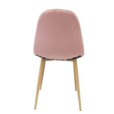 Wholesale Dining Room Furniture Iron Legs Simple Design Pink Fabric Dining Chair