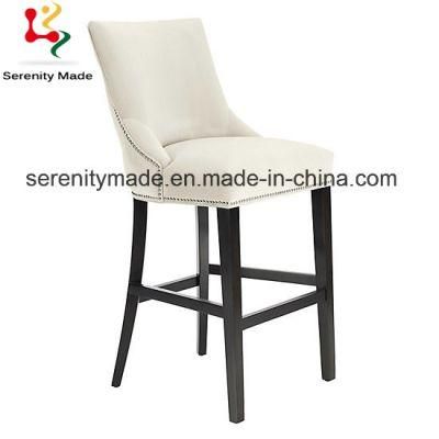 Minimalist White Linen Fabric Seat Pipping Solid Timper Legs Bar Stool for Wholesale