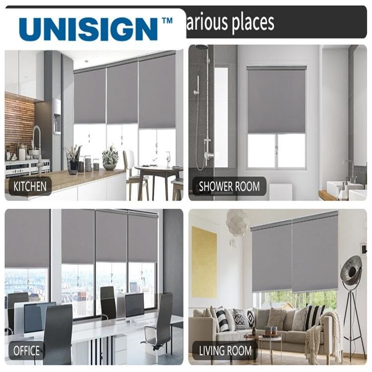 Grey Fiberglass Curtain Fabric Roller Blinds Window Curtain 100% Blackout