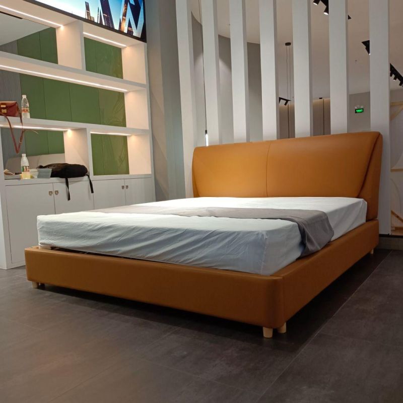 Solid Wood Structrual Refined Furniture Stylish Platform Bed with Upright Headboard