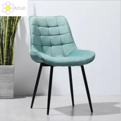 Tufted Fabric Dining Chair Wood Fabric and Metal Leg Dining Chair Modern Velvet Fabric Living Room Chair