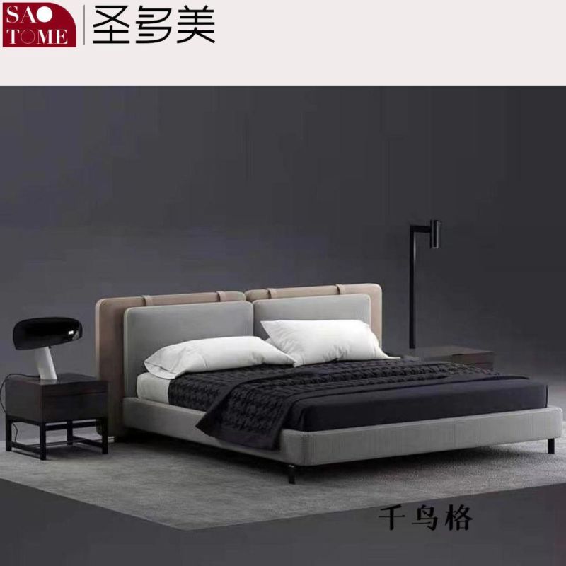 Modern Bedroom Hotel Furniture Dark Grey Tech Fabric Double Bed