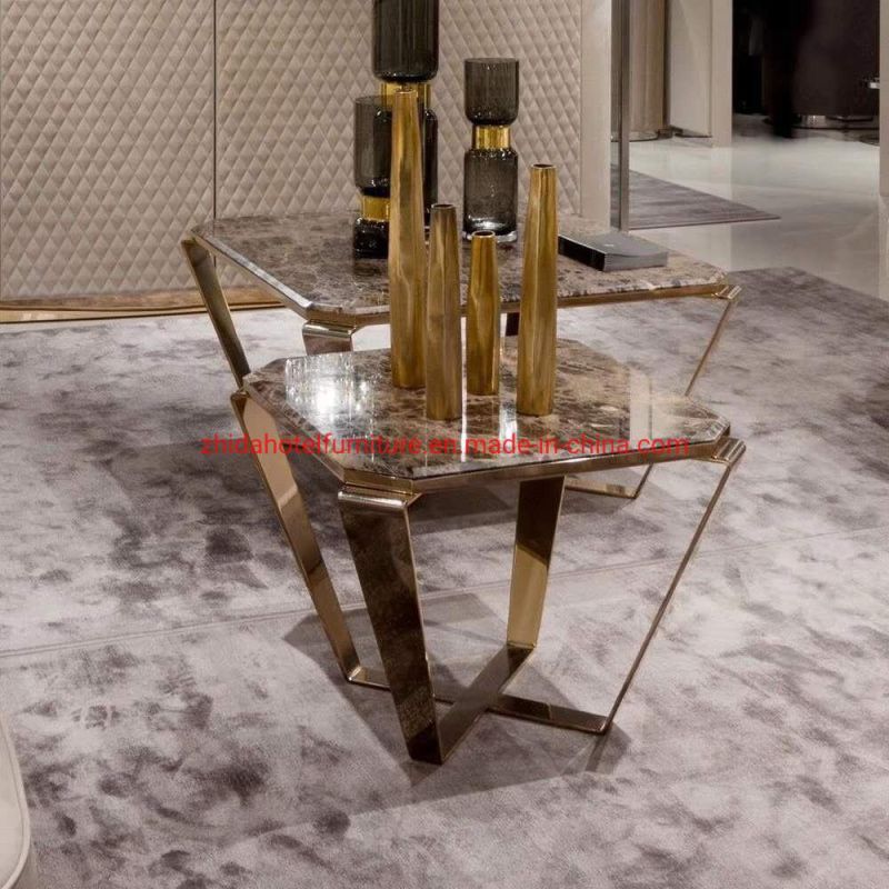 White Marble Top Center Table Gold Stainless Steel Coffee Table