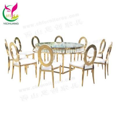 Hyc-St97 New Design Gold Stainless Steel Glass Top Event Wedding Table with Crystal