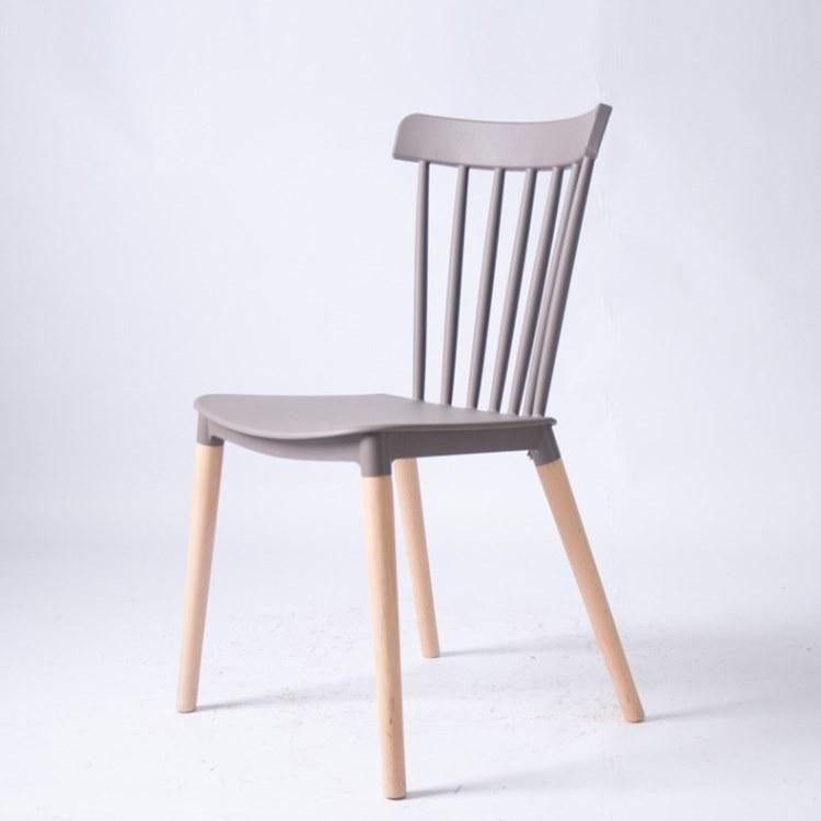 Modern Living Room Furniture Restaurant PP Injection Molding Hollow Back Plastic Windsor Dining Chairs with Beech Wood Leg