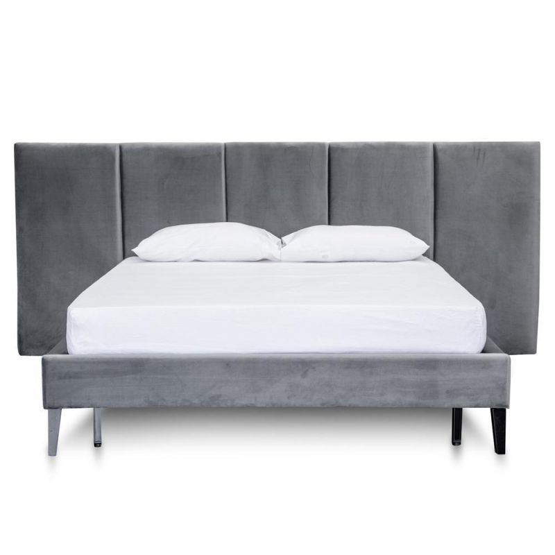 Modern Home Furniture Luxury Velvet Upholstery Headboard King Size Frame Bed