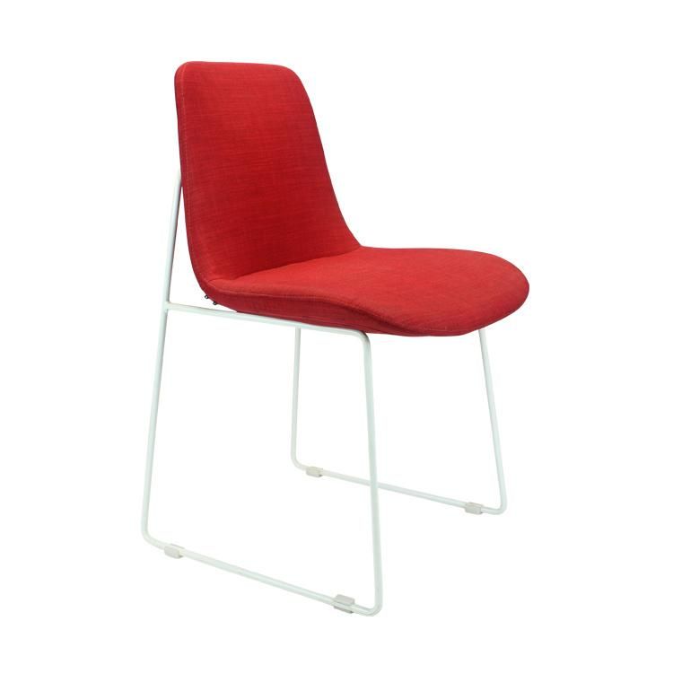 Modern Restaurant Furniture White Metal Frame Red Fabric Seat Dining Chair