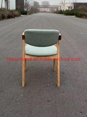 Oak Wood Z Chair Oak Wood Frame Natural Color Green Fabric Cushion and Back Dining Chair Coffee Shop Chair Office Chair