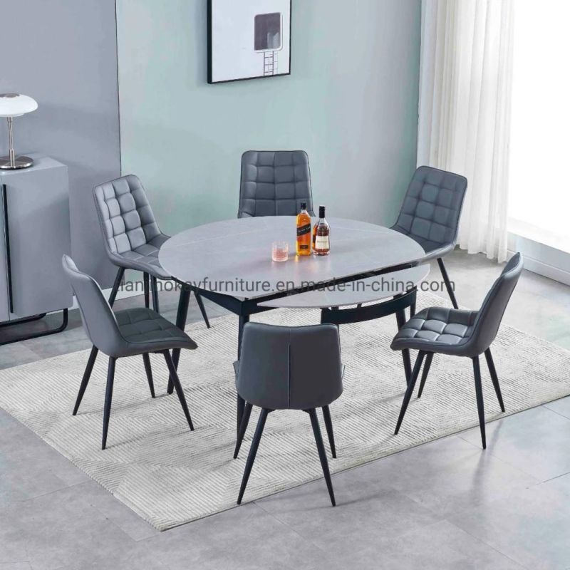 Kitchen/Living Room Beige PU Strong Black Metal Legs Upholstered Dining Chair for Restaurant