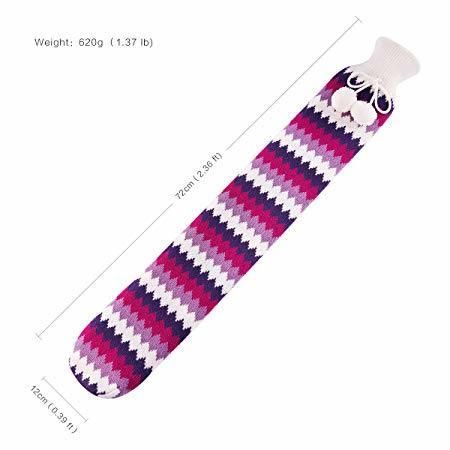 Knitted Long Hot Water Bottle for Bed Warm Waist Warm Back Hot Water Bottle Cover with Super Soft Fabric Sleeve Cover 2L