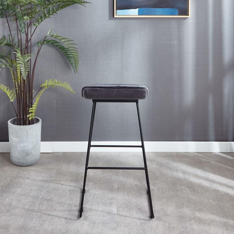 Wholesale Fabric Breakfast High Bar Stools with Footrest Black Metal Legs Modern Restaurant Home Makeup Office Seat Chair