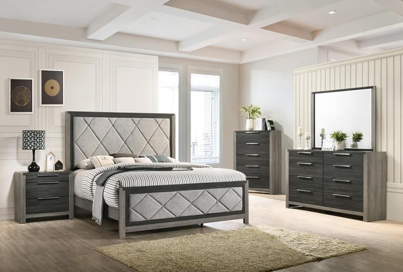 Nova American Style Gray Wood and Upholstered King / Queen Bed