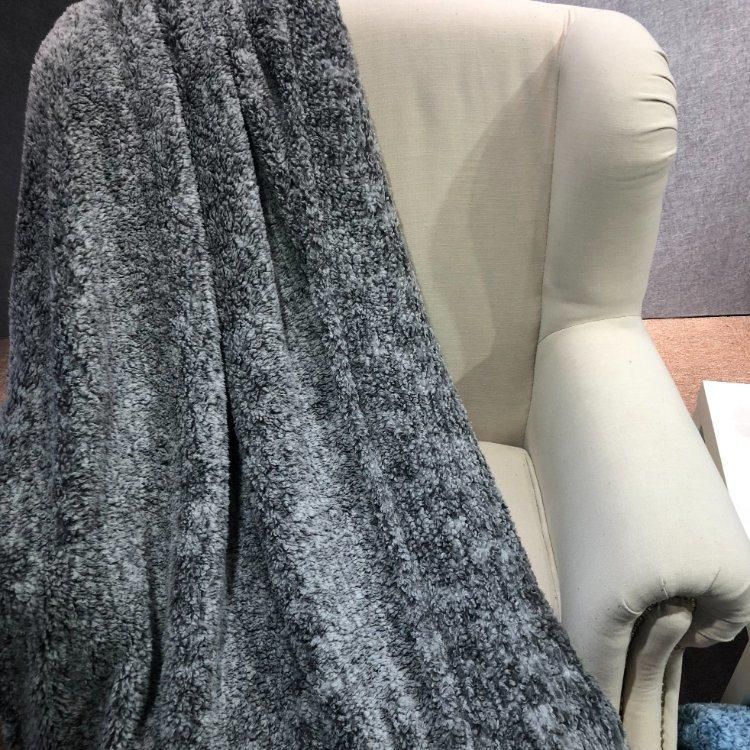 100% Polyester Super Soft Grey Melange Sherpa Sofa Bedding Blanket