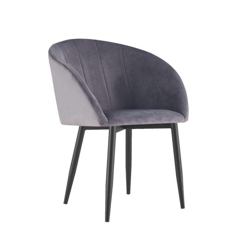 Modern Hotel Luxury Dining Room Chair Set for Furniture Metal Stainless Steel Gray Velvet Tufted Fabric Restaurant Dining Chair