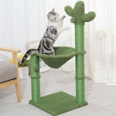 Cat Cactus Shape Natural Sisal Jumping Scratching Post with Hammock