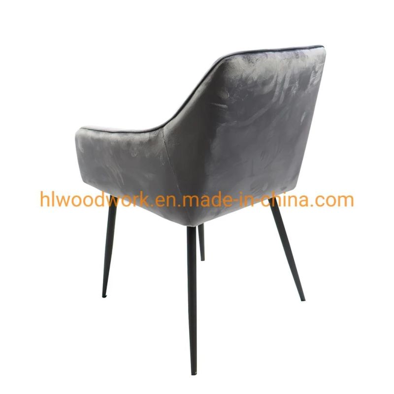 High Quality Dining Furniture Home Kitchen Fabric Gray Dining Chairs with Black Legs Metal Hotel Home Restaurant Living Room Meeting Room Furniture Dining Chair