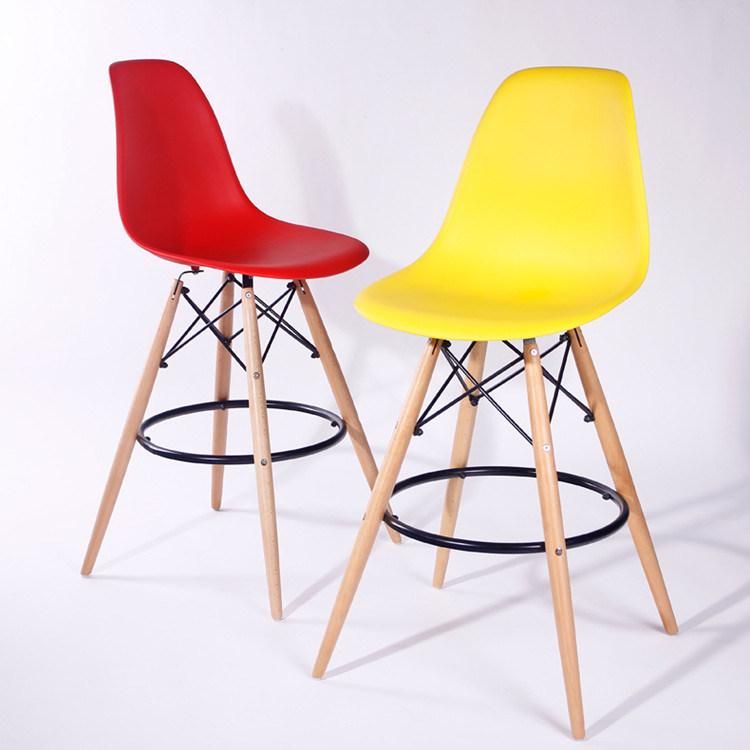 Restaurant Modern Sillas De Bar Nordic PP Home Side Bar Stool Plastic Bar Chair with Wooden Leg