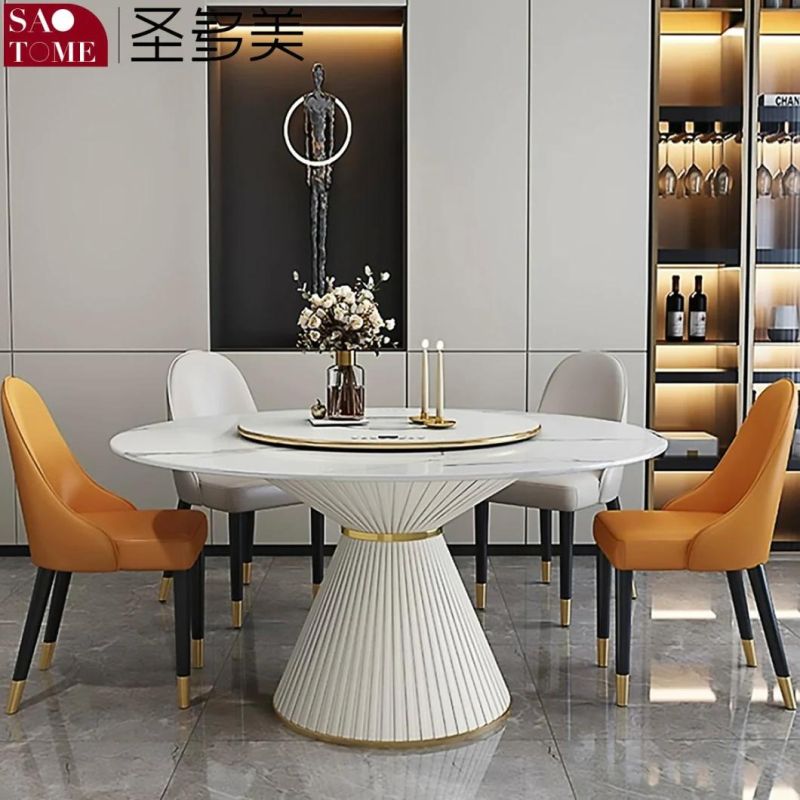 Stainless Steel + Carbon Rock Plate White Dining Table Set 6 Seater