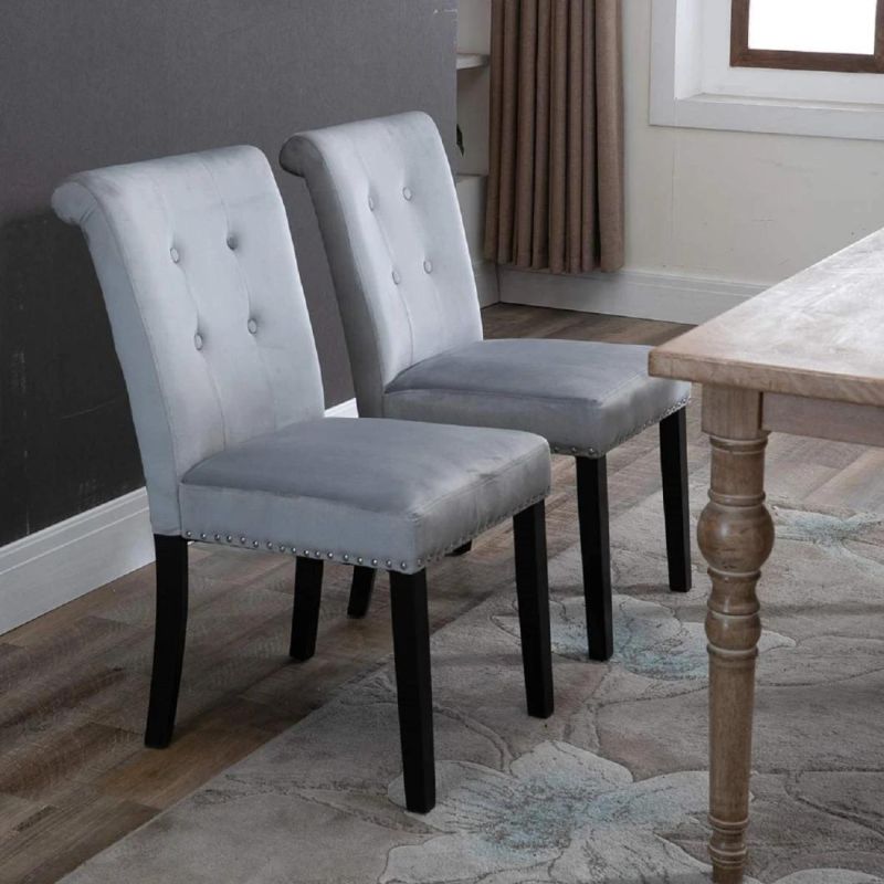 Dining Room Chair, Solid Wood Frame and Velvet Fabric Combination for Comfortable Solid Back Pull Ring