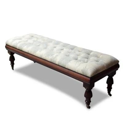 Elegant Wheeled Wood Leg Bed End Furniture Bed Bench