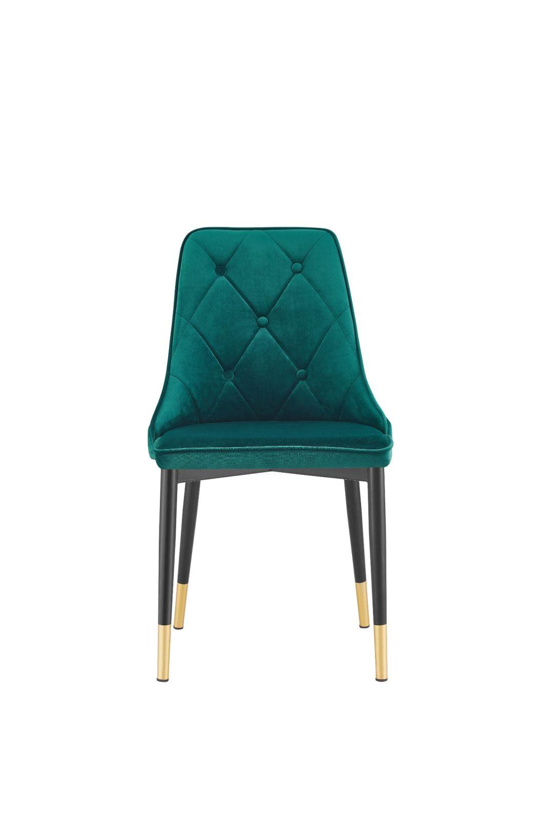 Top Quality Nordic Restaurant Velvet Upholstered Dining Chair with Metal Legs