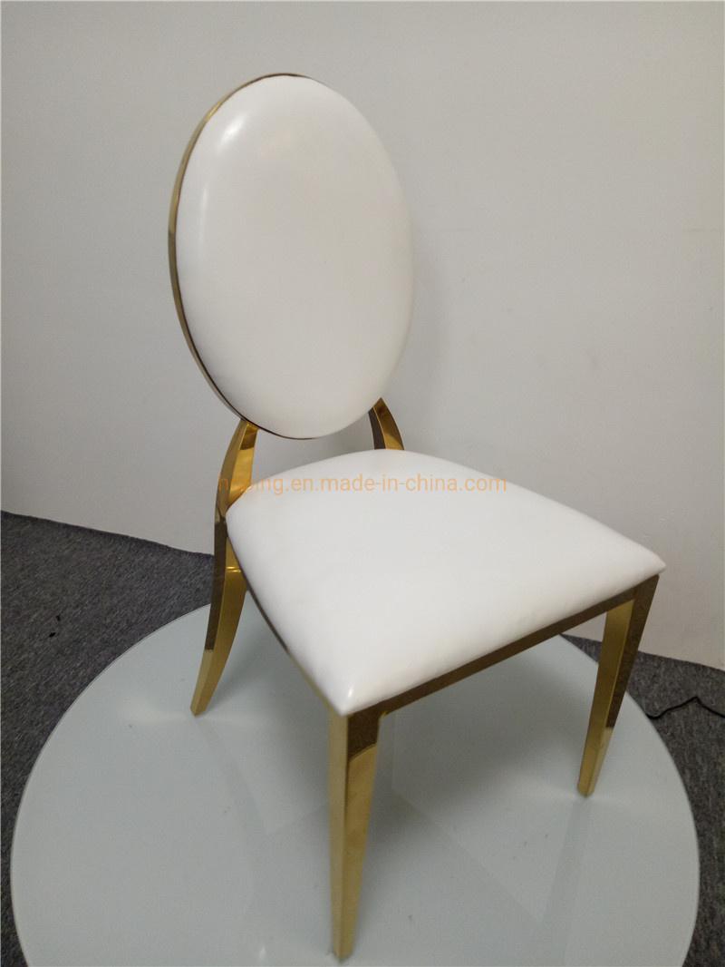 Luxury Golden Stacking Modern Round Back Metal Hotel Restaurant Wedding Banquet Chiavari White Dining Chair