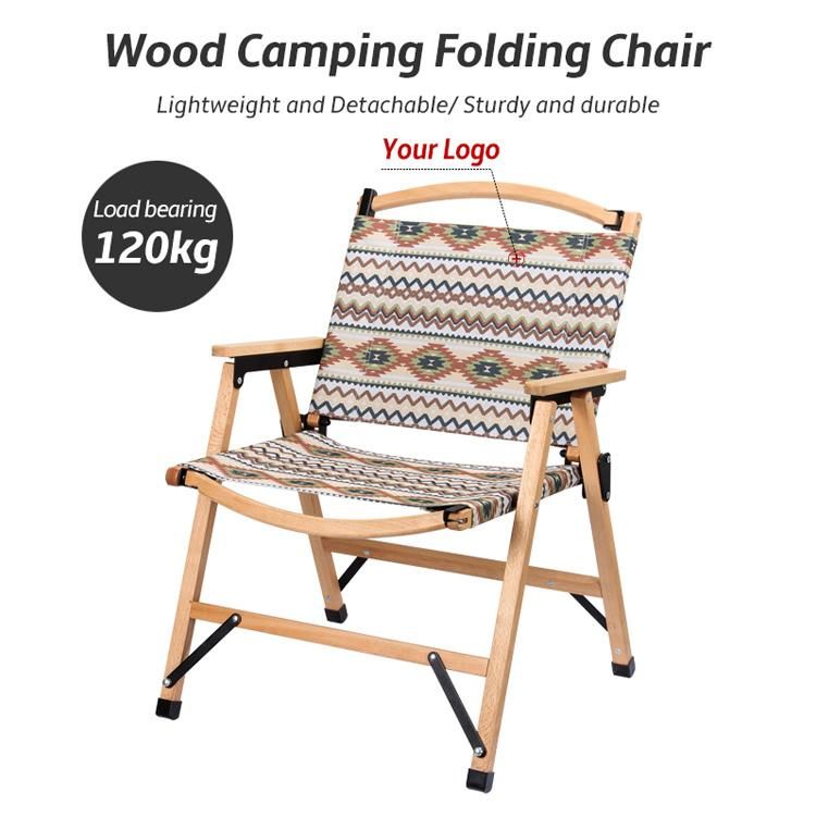 Customized Flower Fabric Camping Folding Wood Chair