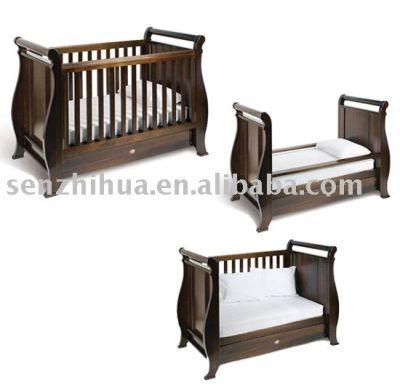 Solid Wooden Baby Crib Brown Firm Baby Bed Customizable Baby Cot