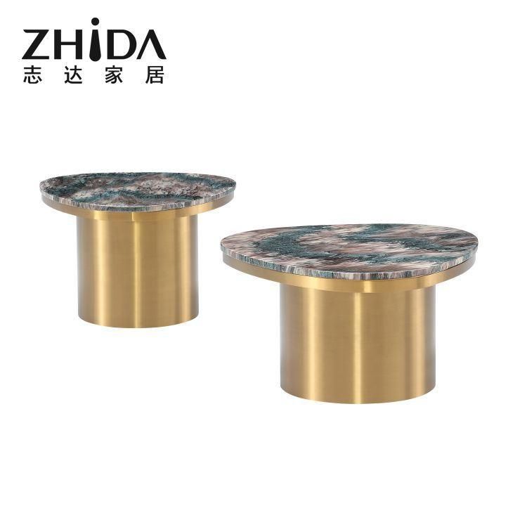 Luxury Home Furniture Italian White Marble Top Round Golden Metal Leg Table Coffee Table Living Room Center Table with Unique Design