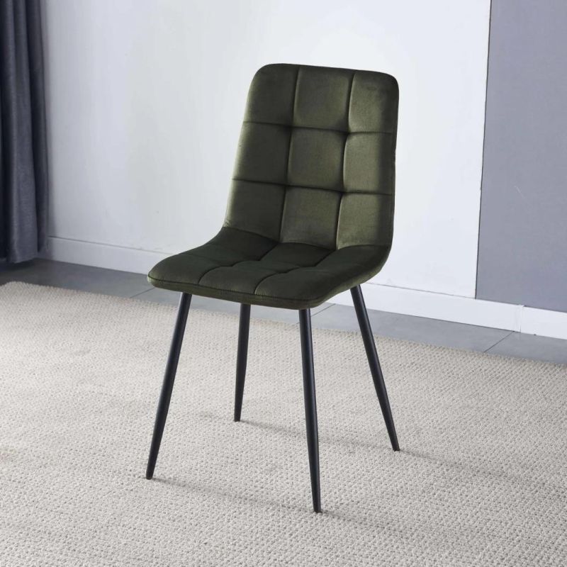 2022 Most Best Selling Economic Small Velvet Dining Chair with Black Metal Legs
