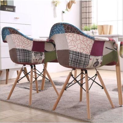 Modern Luxury Leisure PP Frame Patchwork Fabric Dinning Chair Dining Chair with Armrests / Wooden Legs Dining Armchair