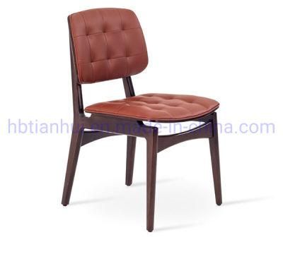 Modern Furniture Classic Red Faux Leather Solid Wood Dining Chairs for Restaurant