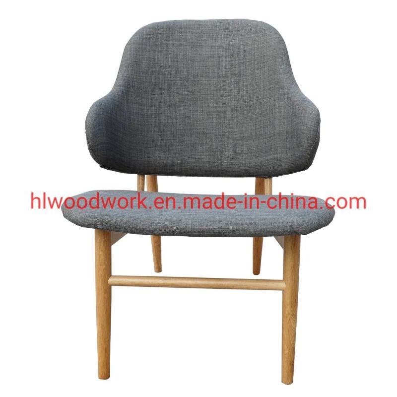 Grey Fabric Back and Cushio Arm Chair with Natural Aok Wood Frame Living Room Coffee Shop Armchair Office Chair Resteraunt Sofa