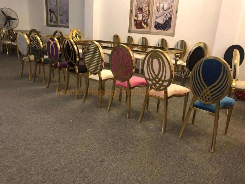 Modern Velvet Round Back Dior Wedding Chair Stainless Steel Luxury Golden Stacking Metal Hotel Restaurant Wedding Banquet Chair