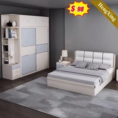 Double Wood Modern Wholesale Simple Hotel Wardrobe Dressing Table King Size Double Beds Home Bedroom Furniture Sets