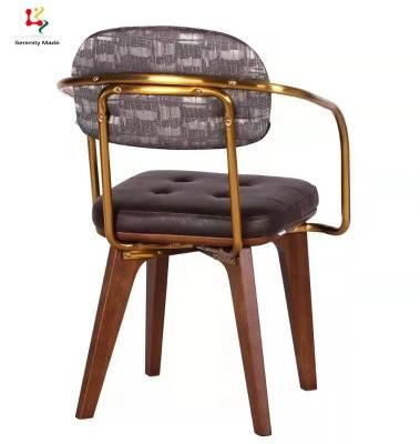 Cafe Furniture Wooden Frame Metal Arm Customize Fabric Dining Chair