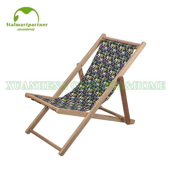 Wooden Outdoor Folding Beach Chair with Ployster Fabric