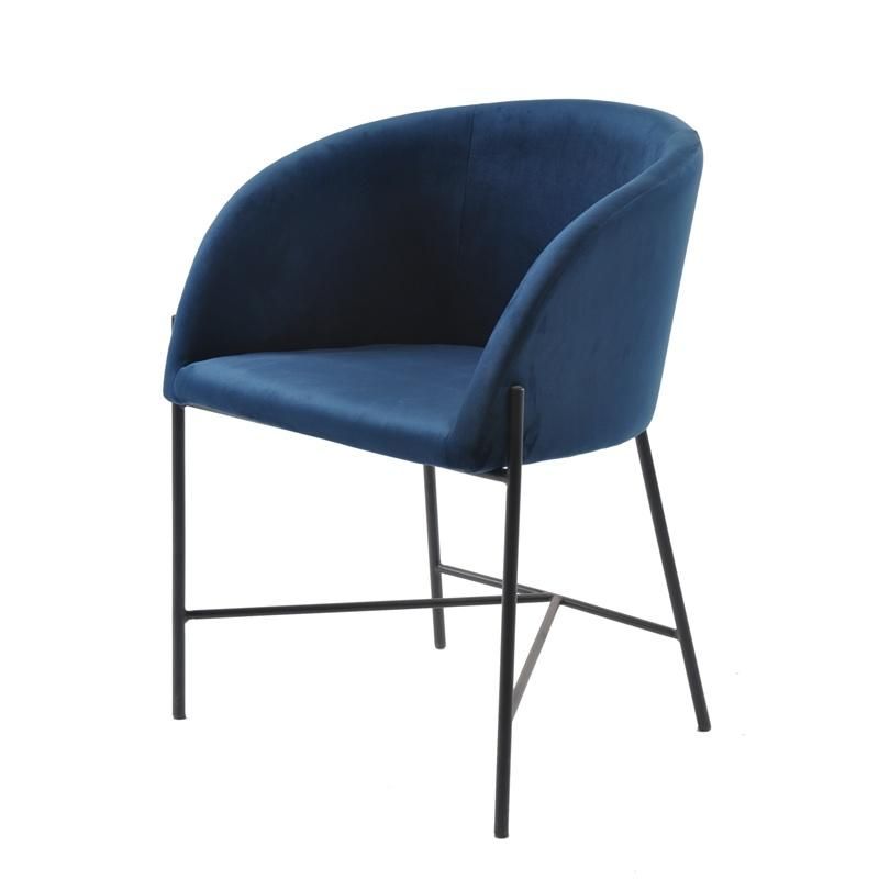 High Quality Simple Home Furniture Armchair Metal Leg Velvet Fabric Dining Chair