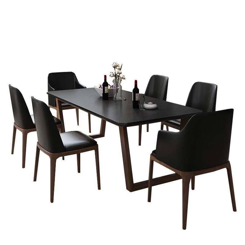 Modern Leisure Wooden Rivet Hairpin Industrial Fixed Dining Table Black