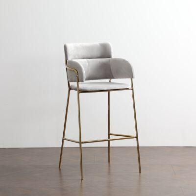 Wholesale Bar Furniture Nordic Modern High Chair Velvet Metal Bar Stools with Back