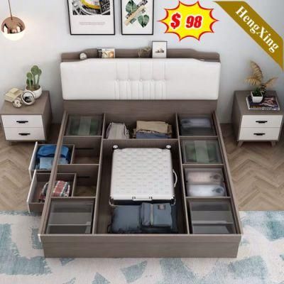Nordic Style Modern Home Hotel Bedroom Furniture Set MDF Wooden King Queen Bed Wall Sofa Double Bed (UL-22NR61656)