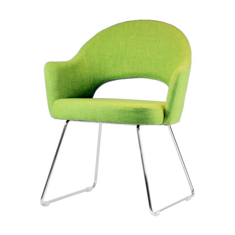 Light Green Color Fabric Seat Metal Base Dining Chair for Restaurant Use