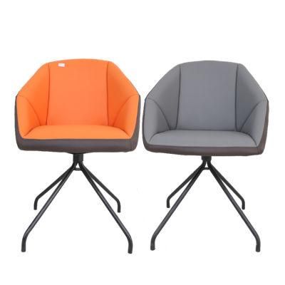 Modern Home Furniture Iron Legs Coffee Chair Orange Velvet Fabric Dining Chair