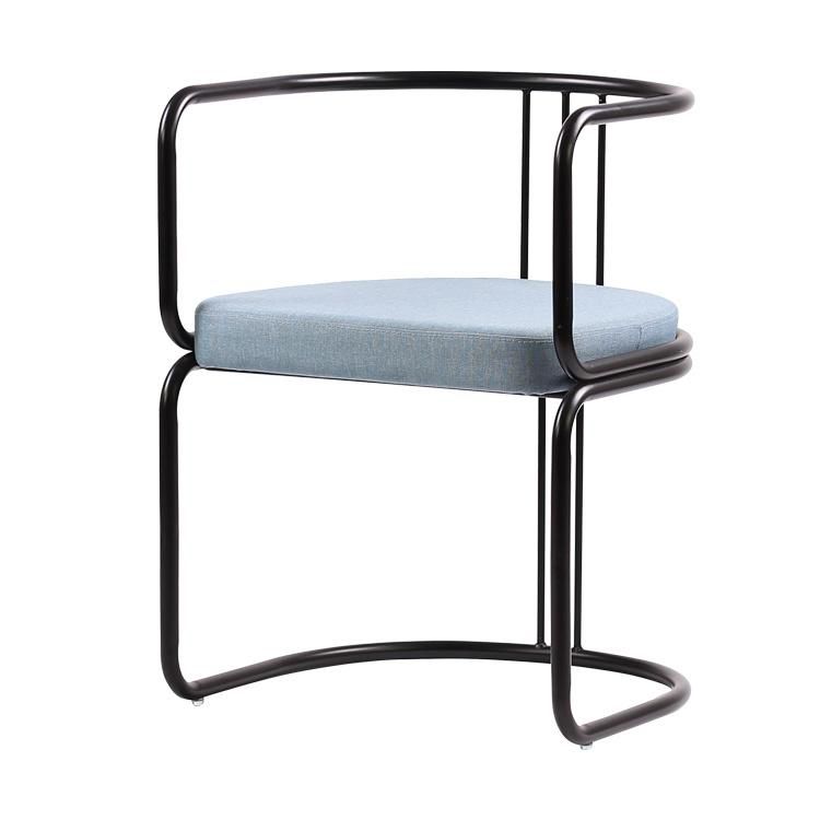 Stylish Black Metal Frame Blue Fabric Seat Dining Chair for Restaurant Use