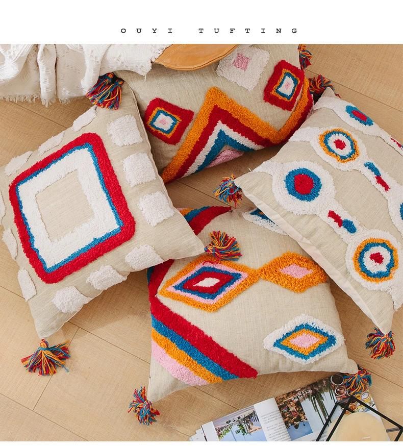 India Handmade Cotton Linen Pillowcase Cushion Cover on Sofa
