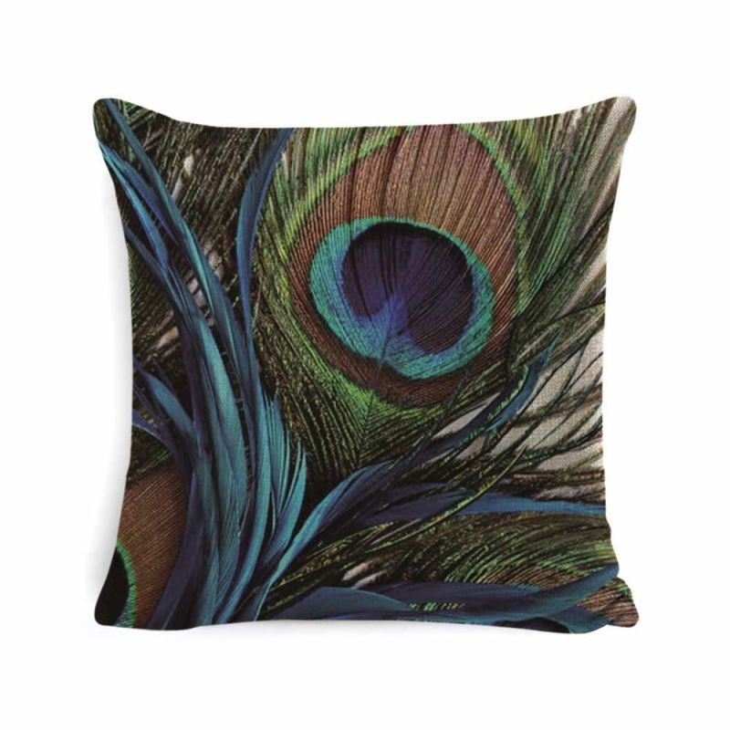 Fashion Feather Printing Design Soft Cushion 100% Cotton Linen Fabric Chair Cushion Pillow Case Daily Use Cushion Cover