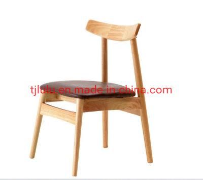 Commercial Nordic Modern Natural PU Leather Fabric Cushion Wood Frame Restaurant Cafe Upholstered Wooden Dining Chair Living Room