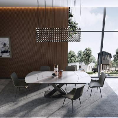 Luxury Kitchen Dining Room Furniture Modern Home Steel Stretchable Restaurant Dining Table