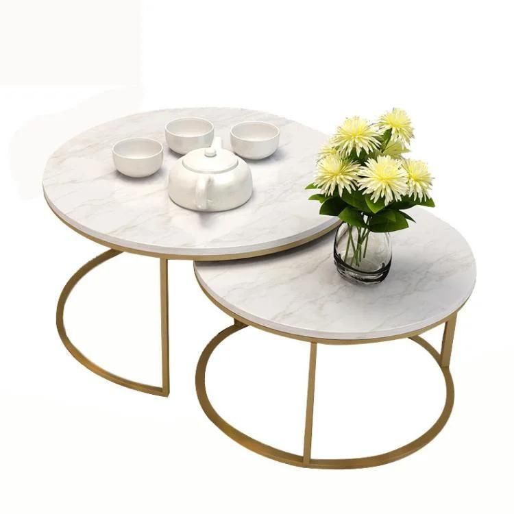 Modern Home Living Room Furniture Side Table Metal Frame Marble Coffee Table Set