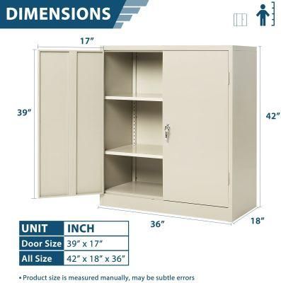 Steel Storage Cabinet 42&quot;, Lockable Metal Storage Cabinet with 2 Doors Locking Counter Cabinet for Home Office (Grey)